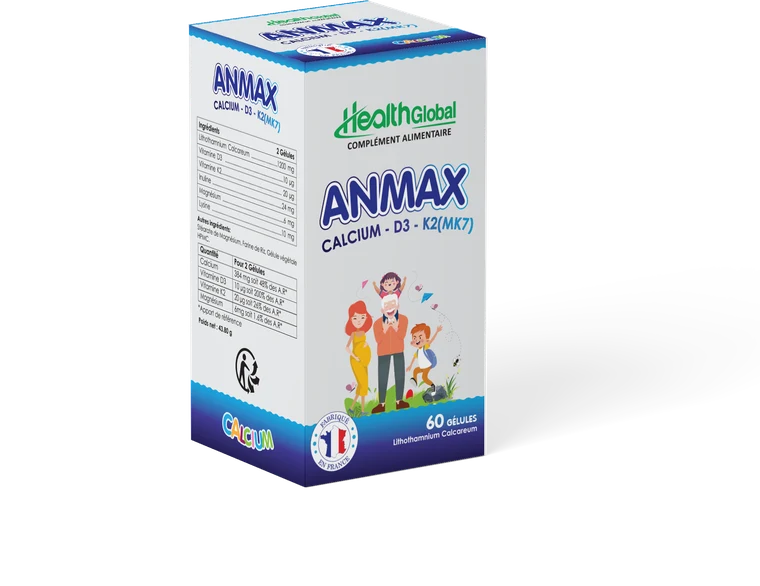 ANMAX — box of 60 capsules, marine calcium, vitamin D3, vitamin K2 MK7 and lysine