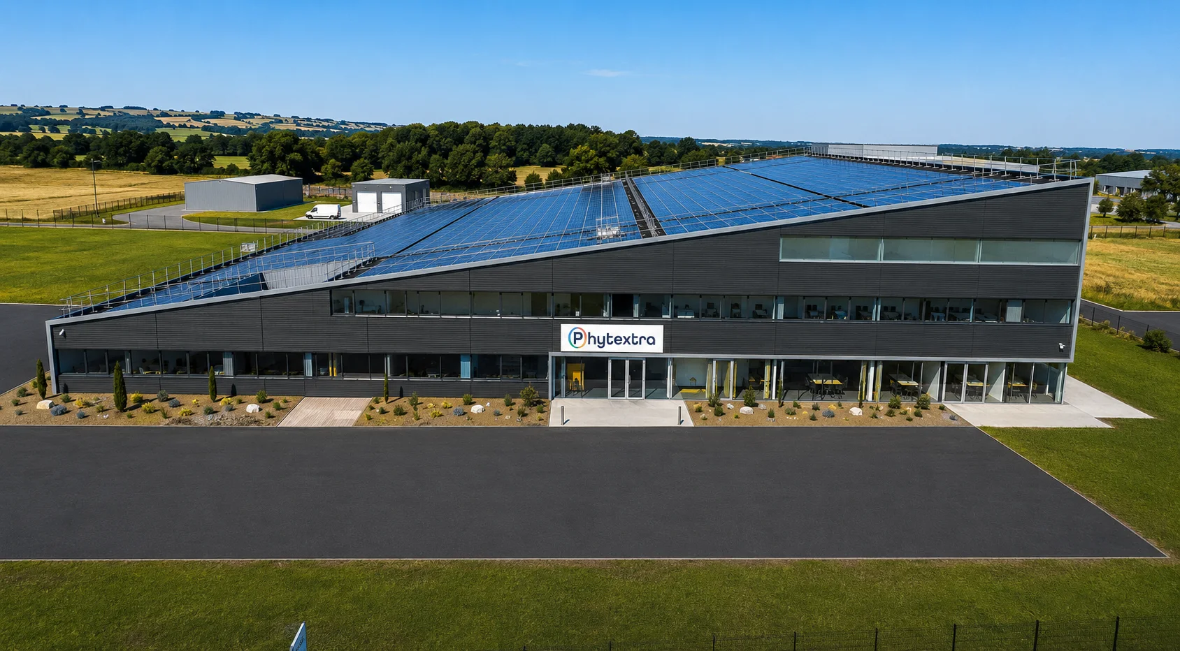 The Phytextra production site: a modern building fitted with solar panels